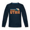 Utah Youth Long Sleeve Shirt - Retro Mountain Youth Long Sleeve Utah Tee - deep navy