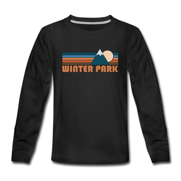 Winter Park, Colorado Youth Long Sleeve Shirt - Retro Mountain Youth Long Sleeve Winter Park Tee - black