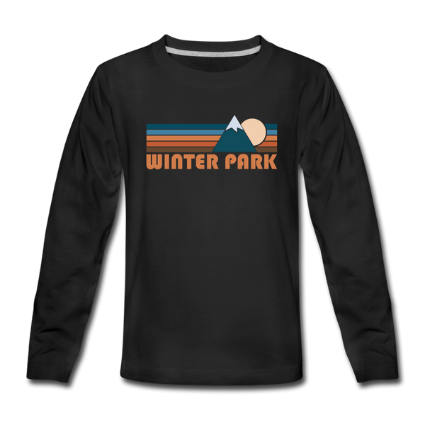 Winter Park, Colorado Youth Long Sleeve Shirt - Retro Mountain Youth Long Sleeve Winter Park Tee - black
