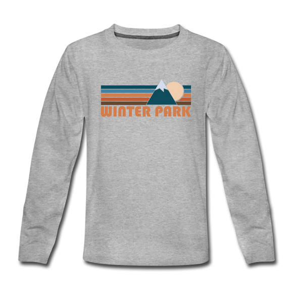 Winter Park, Colorado Youth Long Sleeve Shirt - Retro Mountain Youth Long Sleeve Winter Park Tee - heather gray