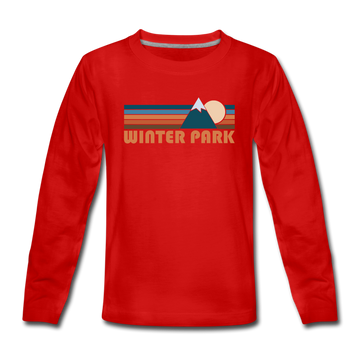 Winter Park, Colorado Youth Long Sleeve Shirt - Retro Mountain Youth Long Sleeve Winter Park Tee - red