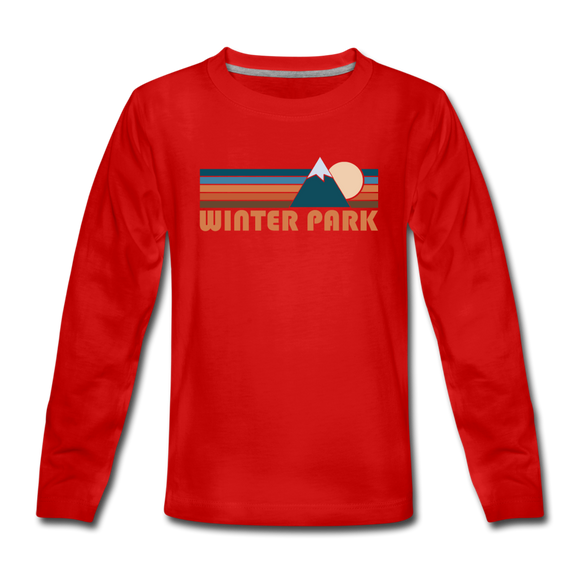 Winter Park, Colorado Youth Long Sleeve Shirt - Retro Mountain Youth Long Sleeve Winter Park Tee - red