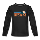 Wyoming Youth Long Sleeve Shirt - Retro Mountain Youth Long Sleeve Wyoming Tee - black