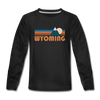 Wyoming Youth Long Sleeve Shirt - Retro Mountain Youth Long Sleeve Wyoming Tee - black