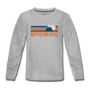 Wyoming Youth Long Sleeve Shirt - Retro Mountain Youth Long Sleeve Wyoming Tee - heather gray