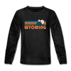 Wyoming Youth Long Sleeve Shirt - Retro Mountain Youth Long Sleeve Wyoming Tee - charcoal gray