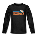 Wyoming Youth Long Sleeve Shirt - Retro Mountain Youth Long Sleeve Wyoming Tee - charcoal gray