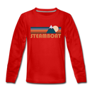 Steamboat, Colorado Youth Long Sleeve Shirt - Retro Mountain Youth Long Sleeve Steamboat Tee - red