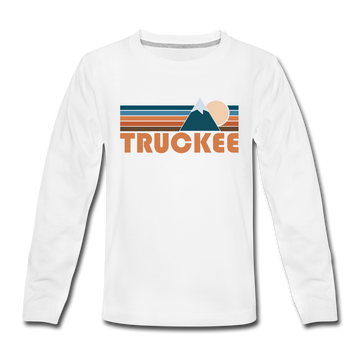 Truckee, California Youth Long Sleeve Shirt - Retro Mountain Youth Long Sleeve Truckee Tee - white