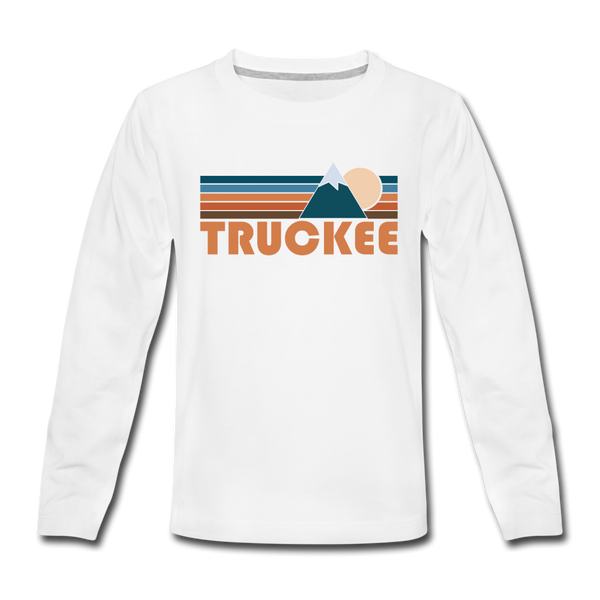 Truckee, California Youth Long Sleeve Shirt - Retro Mountain Youth Long Sleeve Truckee Tee - white