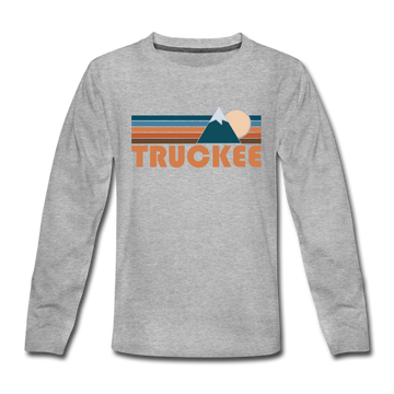 Truckee, California Youth Long Sleeve Shirt - Retro Mountain Youth Long Sleeve Truckee Tee - heather gray