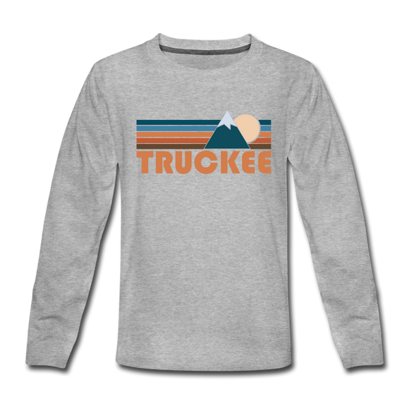 Truckee, California Youth Long Sleeve Shirt - Retro Mountain Youth Long Sleeve Truckee Tee - heather gray