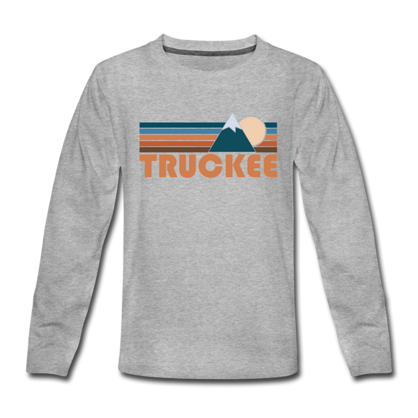 Truckee, California Youth Long Sleeve Shirt - Retro Mountain Youth Long Sleeve Truckee Tee - heather gray