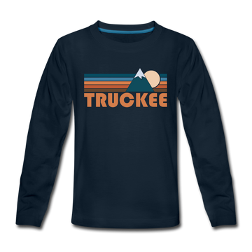 Truckee, California Youth Long Sleeve Shirt - Retro Mountain Youth Long Sleeve Truckee Tee - deep navy