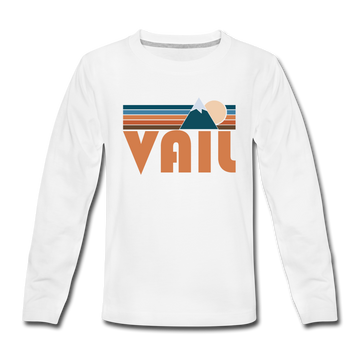 Vail, Colorado Youth Long Sleeve Shirt - Retro Mountain Youth Long Sleeve Vail Tee - white