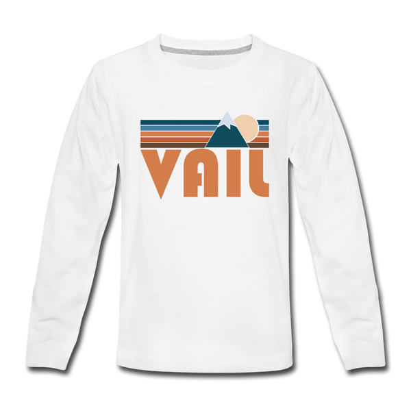 Vail, Colorado Youth Long Sleeve Shirt - Retro Mountain Youth Long Sleeve Vail Tee - white