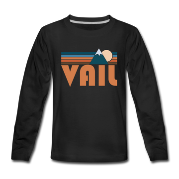 Vail, Colorado Youth Long Sleeve Shirt - Retro Mountain Youth Long Sleeve Vail Tee - black