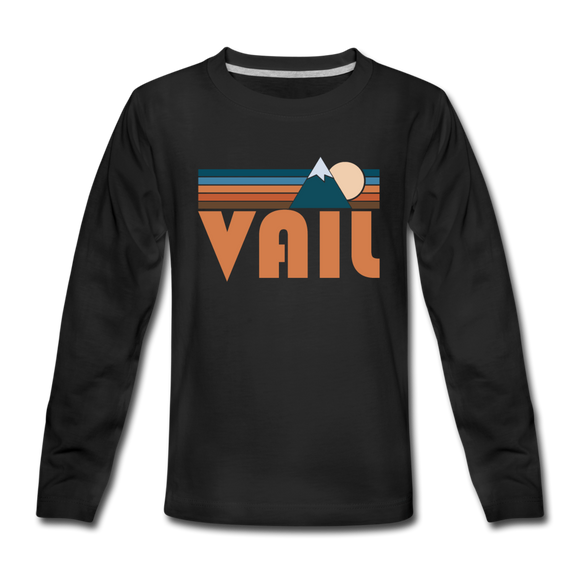 Vail, Colorado Youth Long Sleeve Shirt - Retro Mountain Youth Long Sleeve Vail Tee - black
