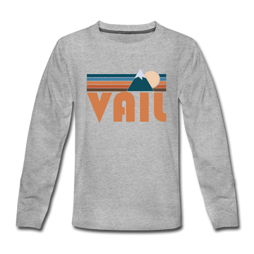 Vail, Colorado Youth Long Sleeve Shirt - Retro Mountain Youth Long Sleeve Vail Tee - heather gray