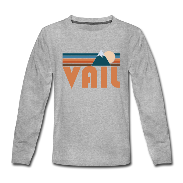 Vail, Colorado Youth Long Sleeve Shirt - Retro Mountain Youth Long Sleeve Vail Tee - heather gray