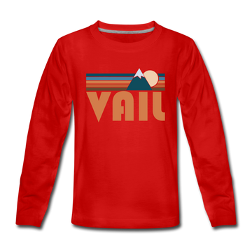 Vail, Colorado Youth Long Sleeve Shirt - Retro Mountain Youth Long Sleeve Vail Tee - red