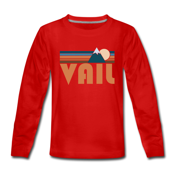 Vail, Colorado Youth Long Sleeve Shirt - Retro Mountain Youth Long Sleeve Vail Tee - red