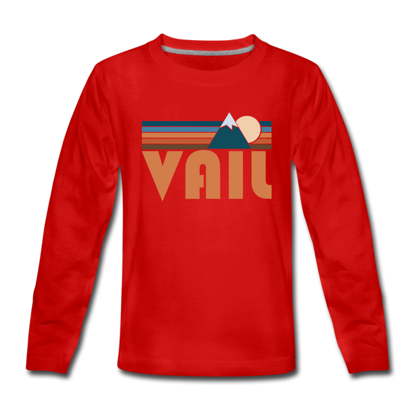 Vail, Colorado Youth Long Sleeve Shirt - Retro Mountain Youth Long Sleeve Vail Tee - red