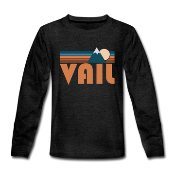 Vail, Colorado Youth Long Sleeve Shirt - Retro Mountain Youth Long Sleeve Vail Tee - charcoal gray