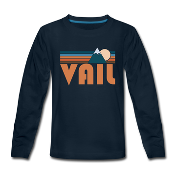 Vail, Colorado Youth Long Sleeve Shirt - Retro Mountain Youth Long Sleeve Vail Tee - deep navy