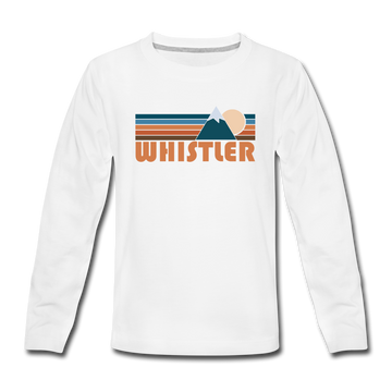 Whistler, Canada Youth Long Sleeve Shirt - Retro Mountain Youth Long Sleeve Whistler Tee - white