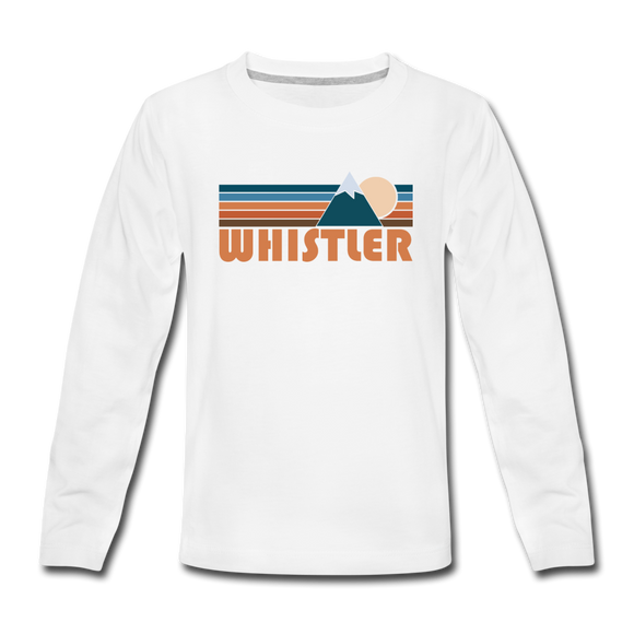 Whistler, Canada Youth Long Sleeve Shirt - Retro Mountain Youth Long Sleeve Whistler Tee - white