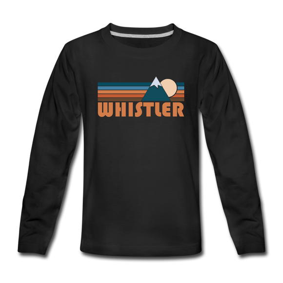 Whistler, Canada Youth Long Sleeve Shirt - Retro Mountain Youth Long Sleeve Whistler Tee - black
