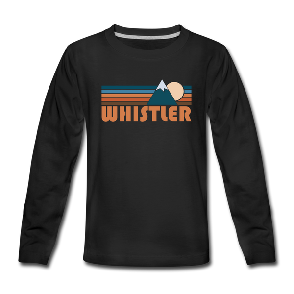 Whistler, Canada Youth Long Sleeve Shirt - Retro Mountain Youth Long Sleeve Whistler Tee - black