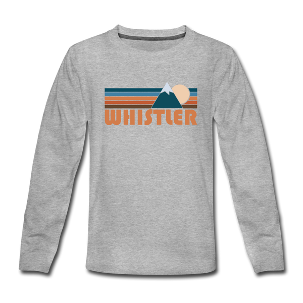 Whistler, Canada Youth Long Sleeve Shirt - Retro Mountain Youth Long Sleeve Whistler Tee - heather gray