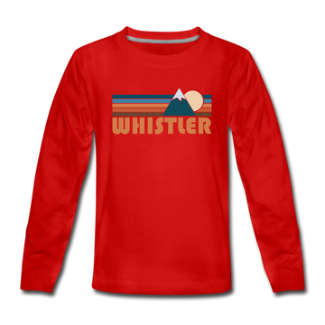 Whistler, Canada Youth Long Sleeve Shirt - Retro Mountain Youth Long Sleeve Whistler Tee - red