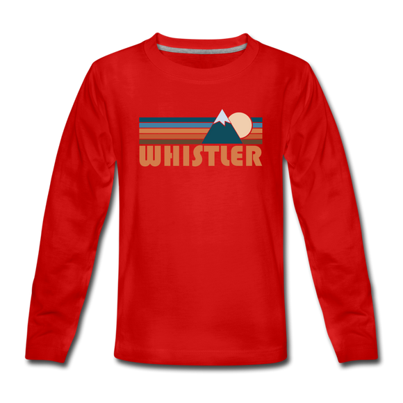 Whistler, Canada Youth Long Sleeve Shirt - Retro Mountain Youth Long Sleeve Whistler Tee - red