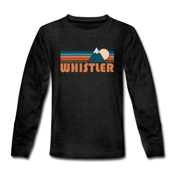 Whistler, Canada Youth Long Sleeve Shirt - Retro Mountain Youth Long Sleeve Whistler Tee - charcoal gray