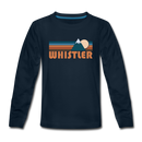Whistler, Canada Youth Long Sleeve Shirt - Retro Mountain Youth Long Sleeve Whistler Tee - deep navy