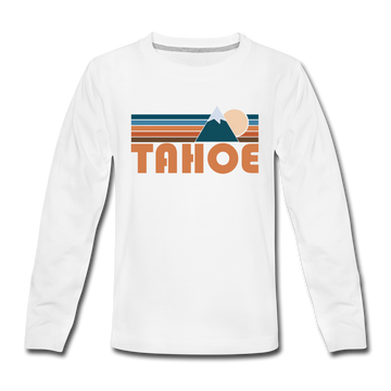 Tahoe, California Youth Long Sleeve Shirt - Retro Mountain Youth Long Sleeve Tahoe Tee - white