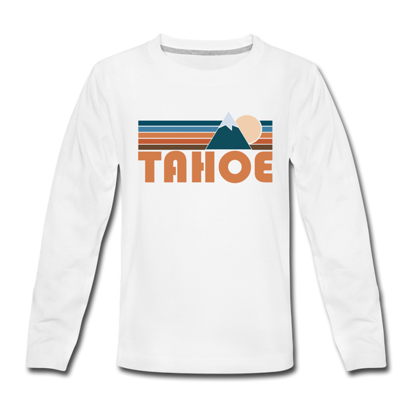 Tahoe, California Youth Long Sleeve Shirt - Retro Mountain Youth Long Sleeve Tahoe Tee - white