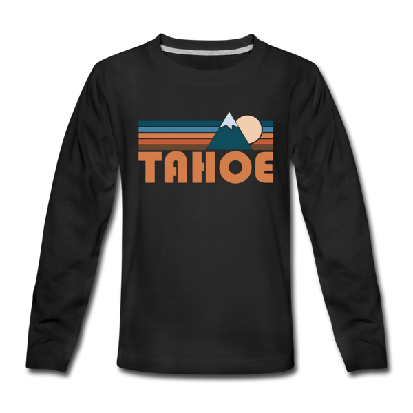 Tahoe, California Youth Long Sleeve Shirt - Retro Mountain Youth Long Sleeve Tahoe Tee - black