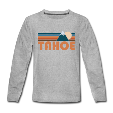 Tahoe, California Youth Long Sleeve Shirt - Retro Mountain Youth Long Sleeve Tahoe Tee - heather gray