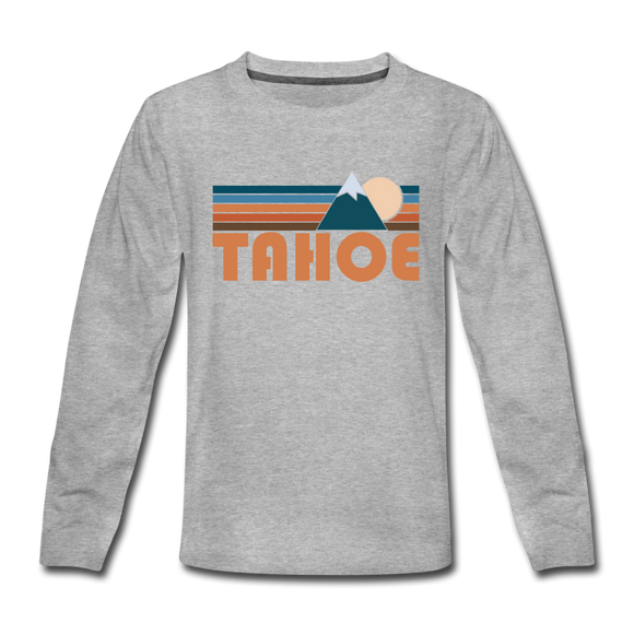 Tahoe, California Youth Long Sleeve Shirt - Retro Mountain Youth Long Sleeve Tahoe Tee - heather gray