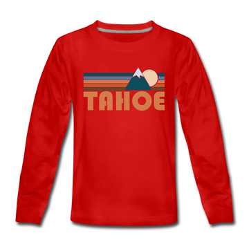 Tahoe, California Youth Long Sleeve Shirt - Retro Mountain Youth Long Sleeve Tahoe Tee - red