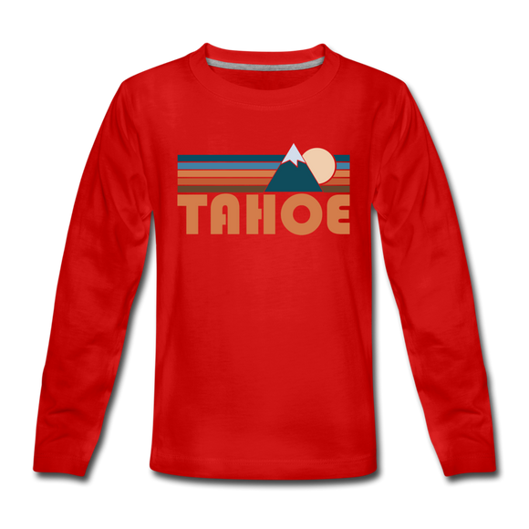 Tahoe, California Youth Long Sleeve Shirt - Retro Mountain Youth Long Sleeve Tahoe Tee - red