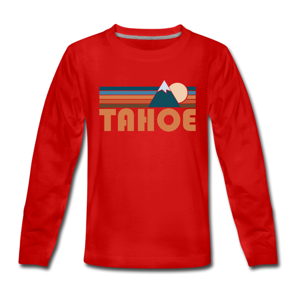 Tahoe, California Youth Long Sleeve Shirt - Retro Mountain Youth Long Sleeve Tahoe Tee - red