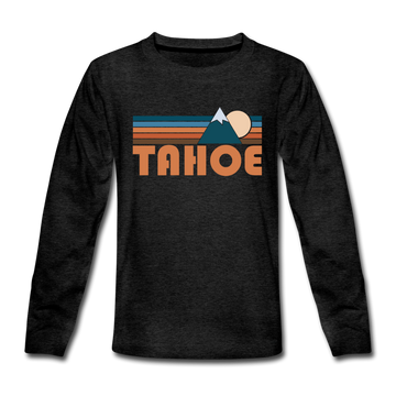 Tahoe, California Youth Long Sleeve Shirt - Retro Mountain Youth Long Sleeve Tahoe Tee - charcoal gray