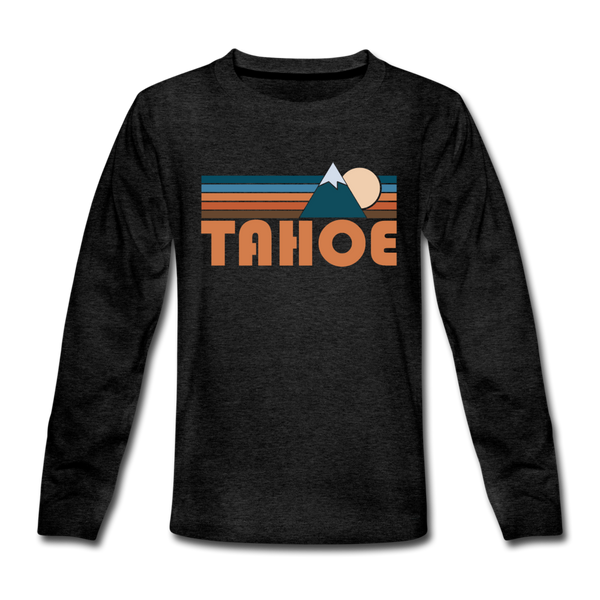 Tahoe, California Youth Long Sleeve Shirt - Retro Mountain Youth Long Sleeve Tahoe Tee - charcoal gray
