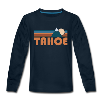 Tahoe, California Youth Long Sleeve Shirt - Retro Mountain Youth Long Sleeve Tahoe Tee - deep navy