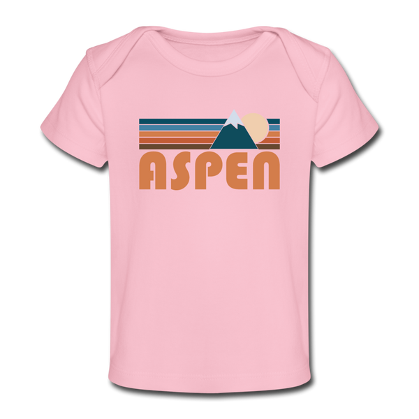 Aspen, Colorado Baby T-Shirt - Organic Retro Mountain Aspen Infant T-Shirt - light pink